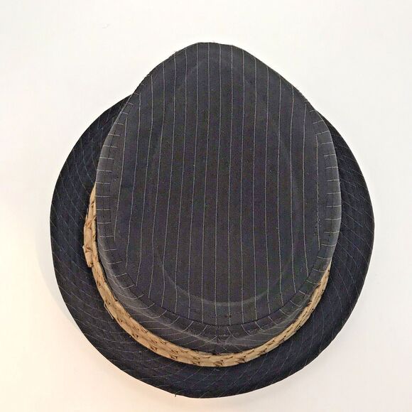 Peter Grimm Black Pin Stripe Fedora Hat Men's size S/M Lined Hat Band Rabbit Pin - Picture 10 of 11